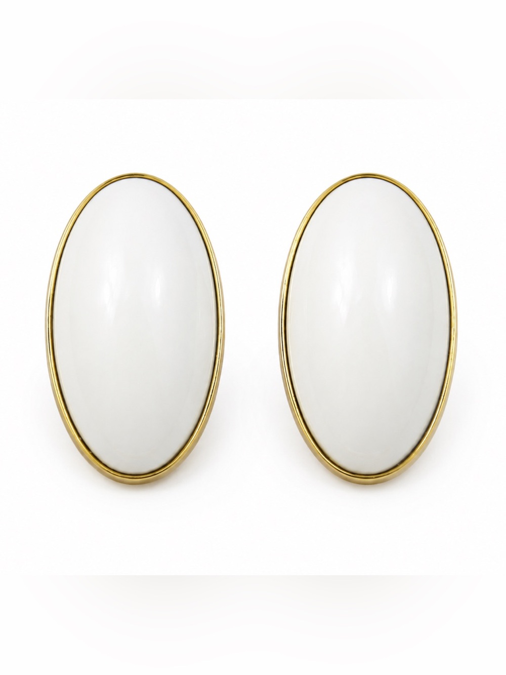 Vintage Sarah Coventry White Oval Cabochon Gold Tone Clip On Earrings